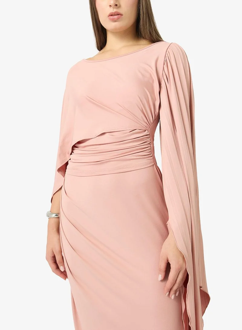 Ginger Boutique  Draped Bodycon Dress with Cape Sleeves for Women | Best Price UAE