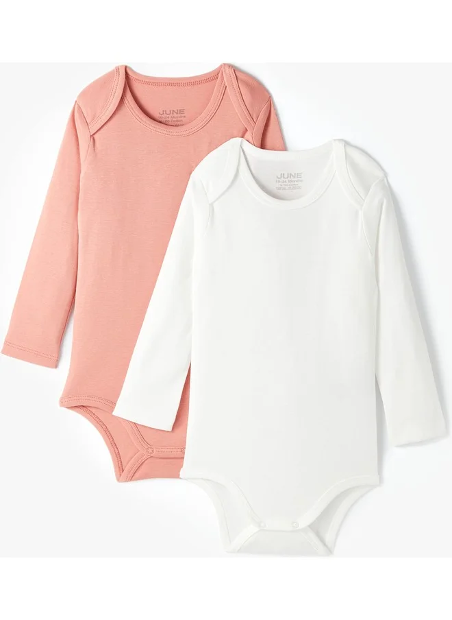 JUNE June Baby Basic Envelope Collar 2-Pack Long Sleeve Bodysuit Solid Color Salmon - Ecru