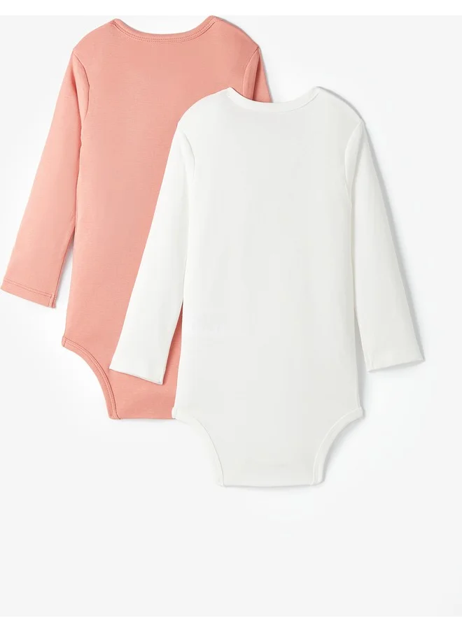 JUNE June Baby Basic Envelope Collar 2-Pack Long Sleeve Bodysuit Solid Color Salmon - Ecru