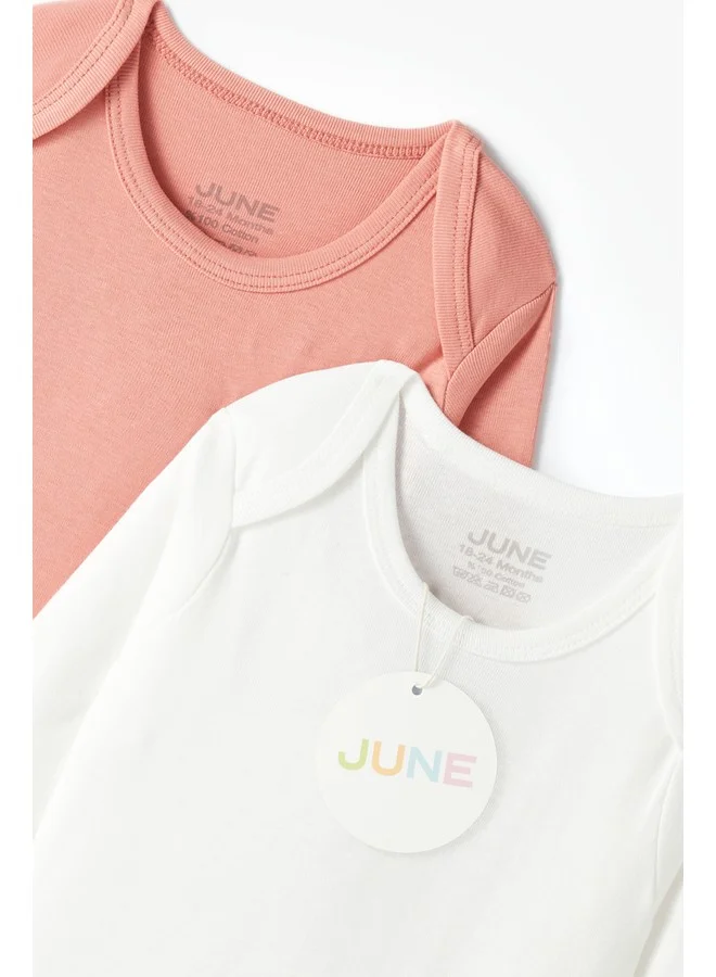 جون June Baby Basic Envelope Collar 2-Pack Long Sleeve Bodysuit Solid Color Salmon - Ecru