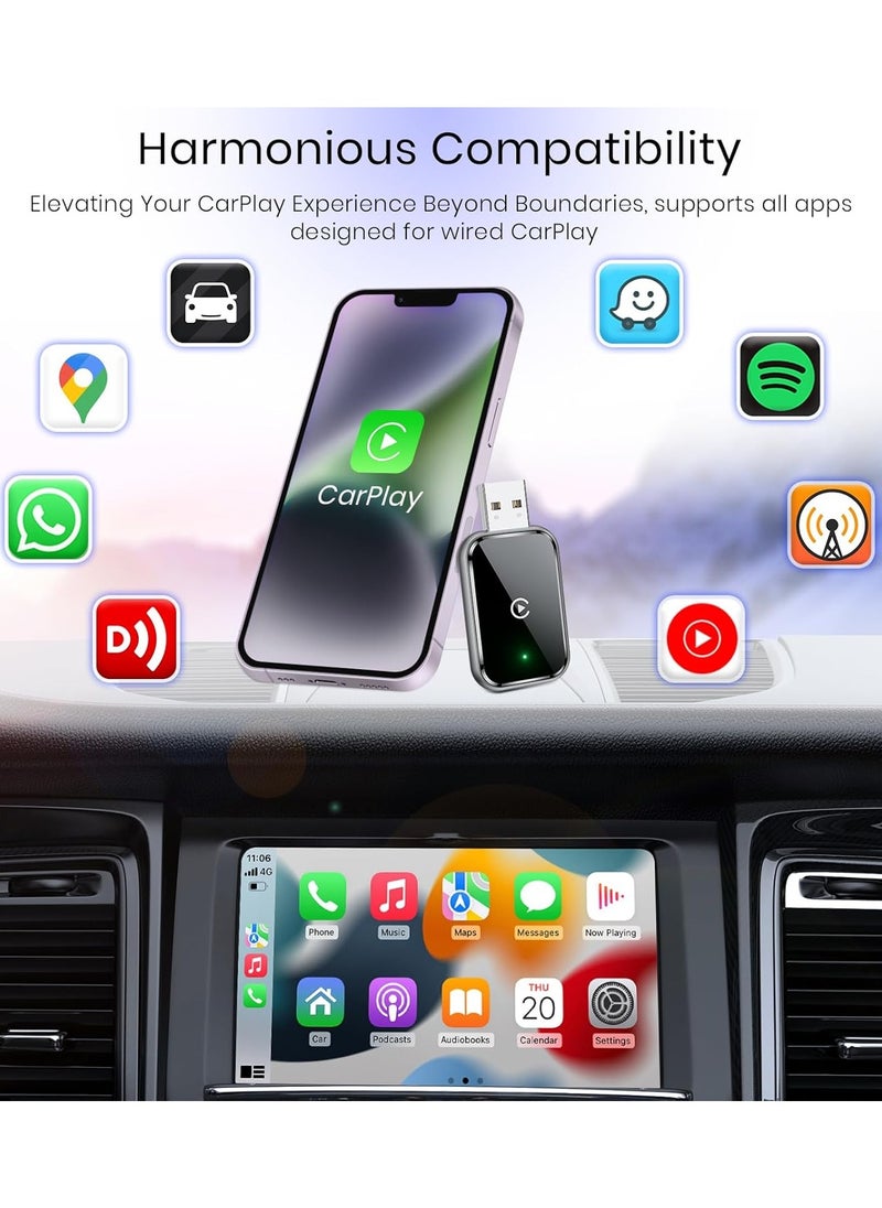 Generic - Wireless CarPlay Adapter for iPhone, Convert Wired to Wireless Apple CarPlay Adapter, Mini Size with Extension Cable USB & USB-C/Type-C, Stable Control & No Delay, Black - Image 1