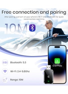 Generic Wireless CarPlay Adapter for iPhone, Convert Wired to Wireless Apple CarPlay Adapter, Mini Size with Extension Cable USB & USB-C/Type-C, Stable Control & No Delay, Black  - Image 5