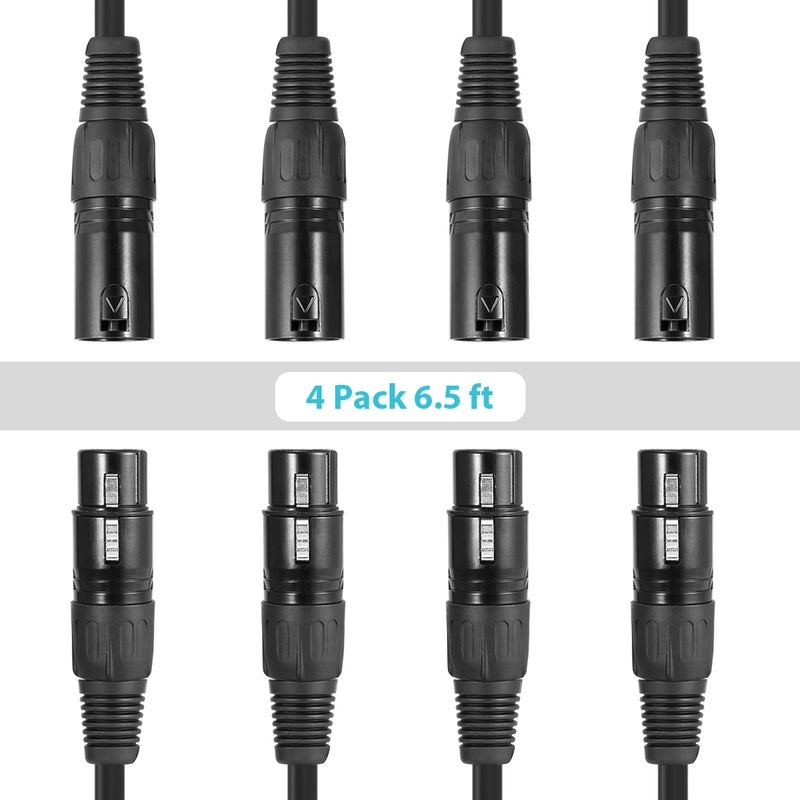 ammoon 2M/6.6ft XLR Cable DMX Stage Light Cable 3-Pin XLR Male to Female Plug Black PVC Jack for Moving Head Light Spotlight Par Light Microphone Mixer, 4-Pack - Image 2