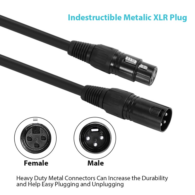 ammoon 2M/6.6ft XLR Cable DMX Stage Light Cable 3-Pin XLR Male to Female Plug Black PVC Jack for Moving Head Light Spotlight Par Light Microphone Mixer, 4-Pack - Image 3