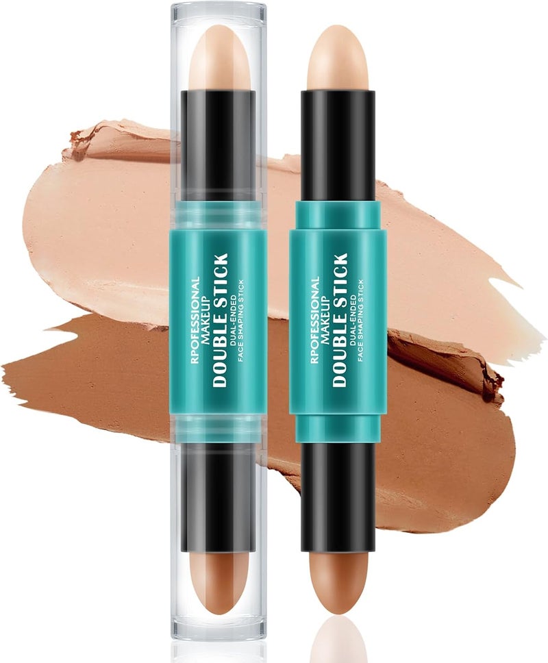 Apooliy 2in1 Cream Contour Highlighter Sticks2pcs NonGreasy Bronzing and Illuminating MakeupSculpt 3D EffectsEasyBlend Contour PenHigh Pigment