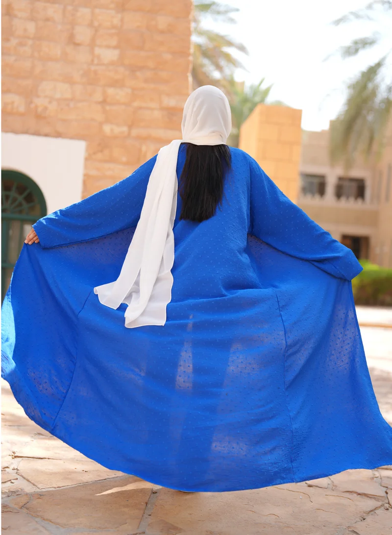 FASHION LINE Abaya Open Chicks Dot Design Cloth V-Open Neck with Blue