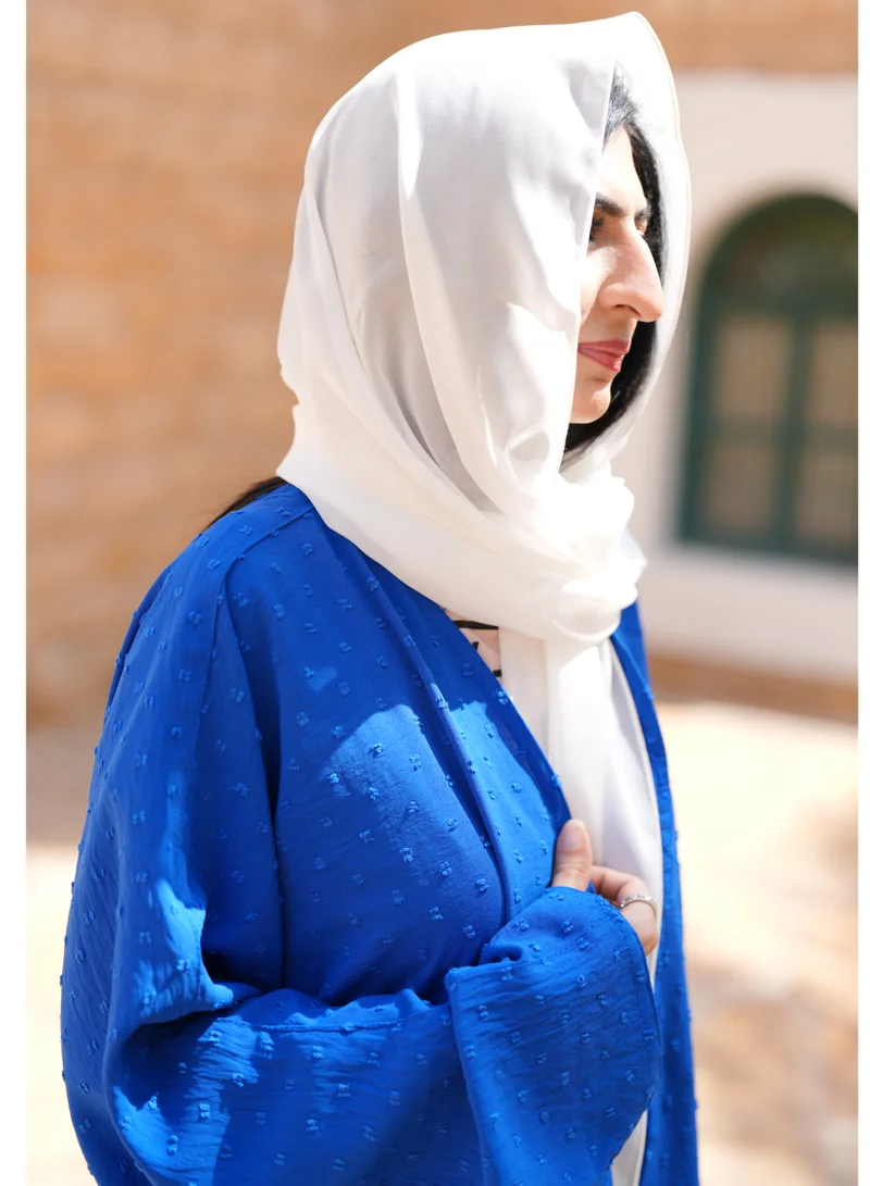 FASHION LINE Abaya Open Chicks Dot Design Cloth V-Open Neck with Blue