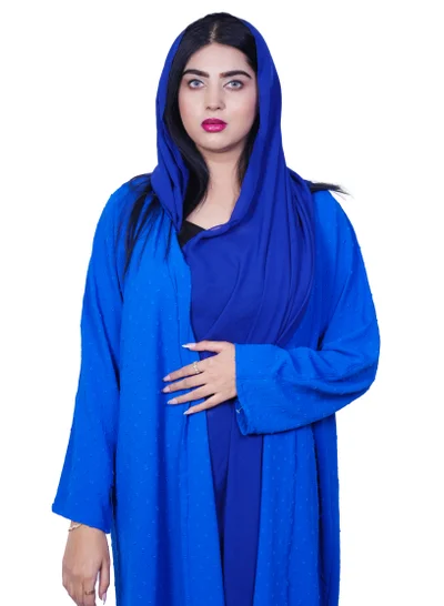 FASHION LINE Abaya Open Chicks Dot Design Cloth V-Open Neck with Blue