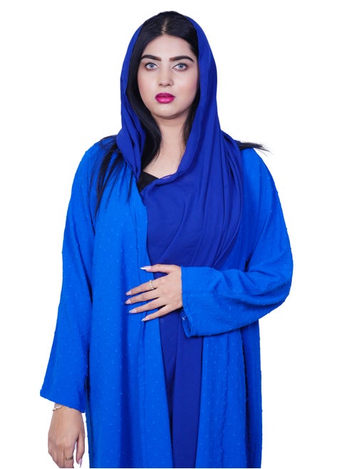 Abaya Open Chicks Dot Design Cloth V-Open Neck with Blue