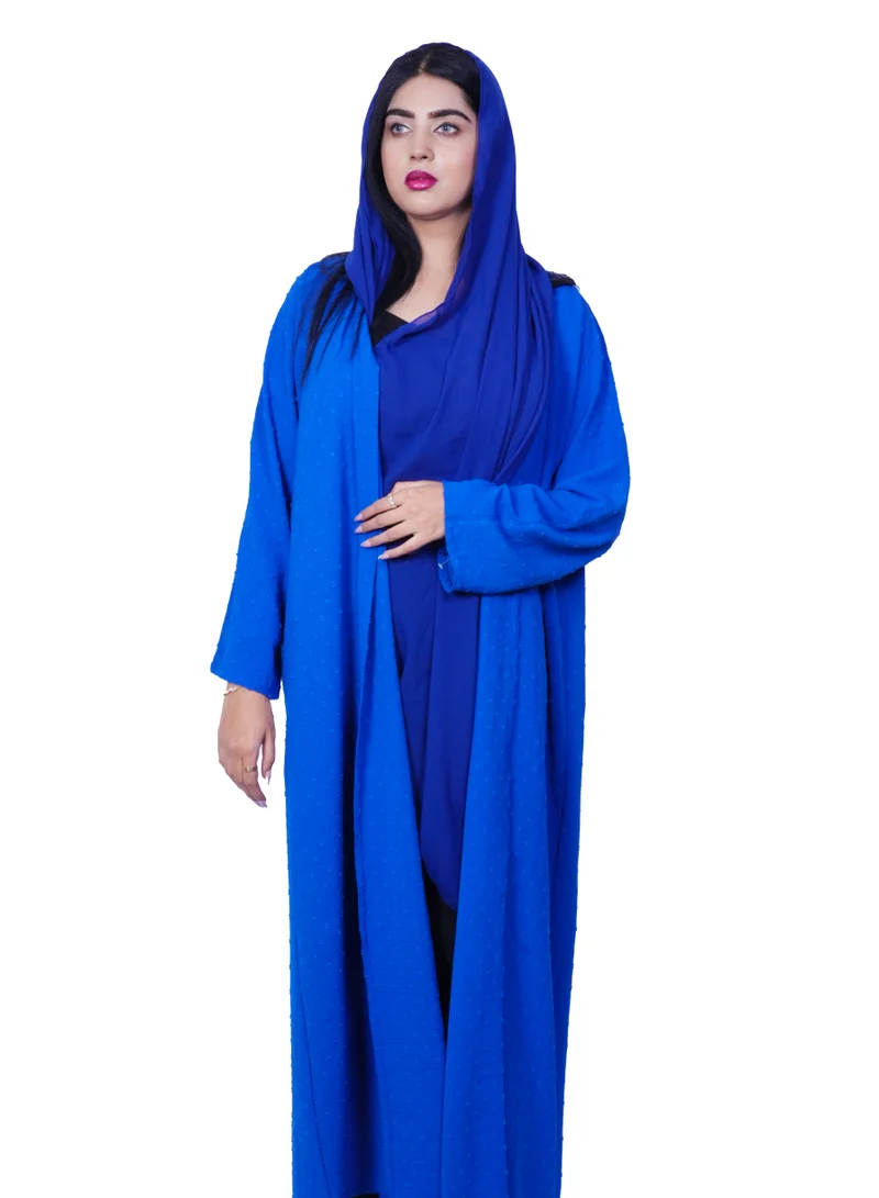 FASHION LINE Abaya Open Chicks Dot Design Cloth V-Open Neck with Blue