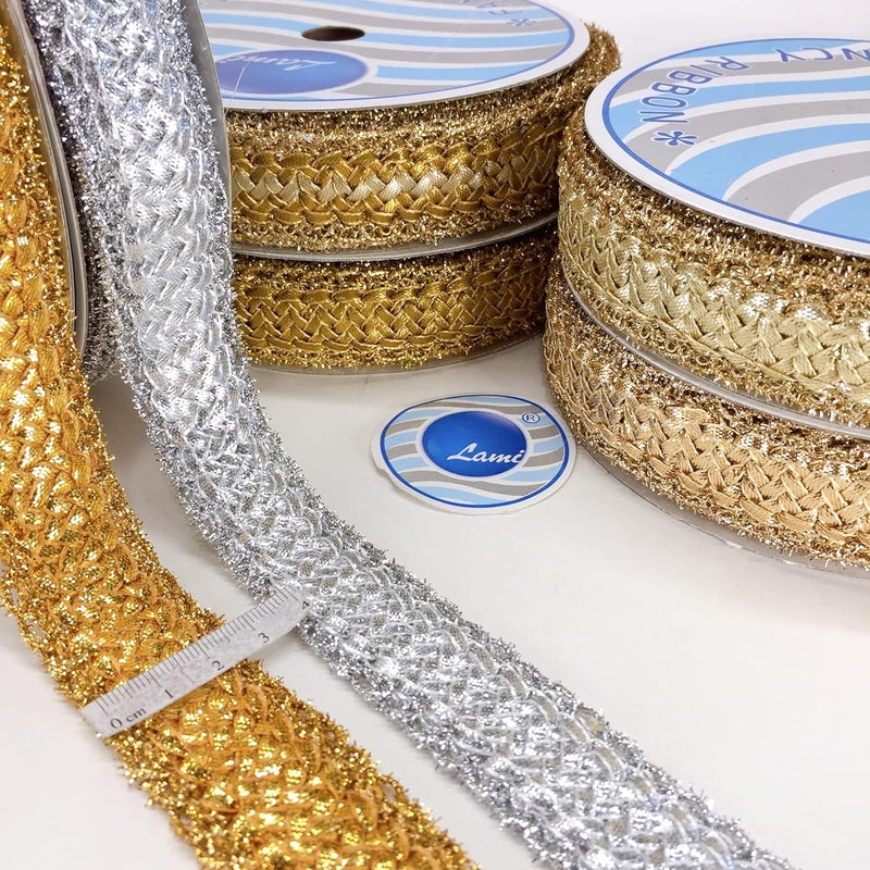 Lami 9 Meter Shimmer Silver Color Zari Crochet Crotia Knitted Tape, Decorative Festival Packaging, Lace Trimmings, Ribbon, Anarkali, Saree, Indian Trimmings, Ribbons for Decoration - Image 2