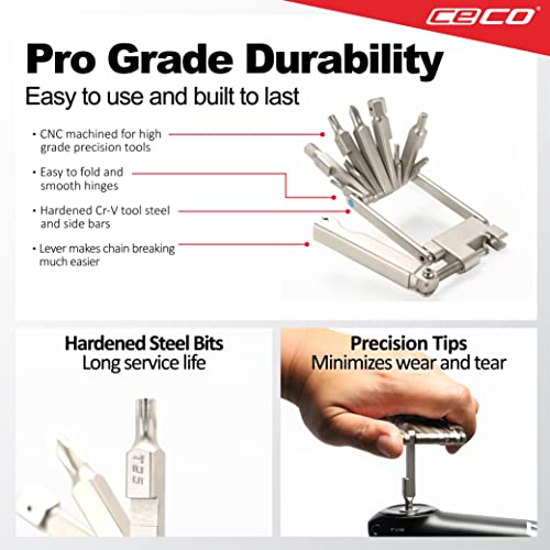 CECO-USA 13 Function Bike Tool with Chain Breaker – Bicycle Multi Tool – Ultra Slim, Compact Pocket Sized, Lightweight – High Strength CR-V 6150 Tool Steel – Easy To Carry - Image 4