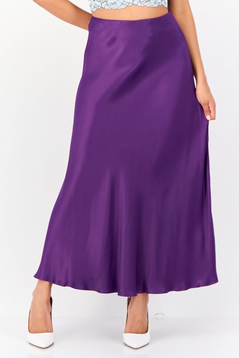 Another Sunday Women Solid Midi Skirt, Purple - Image 1
