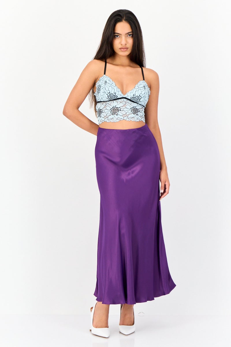 Another Sunday Women Solid Midi Skirt, Purple - Image 4