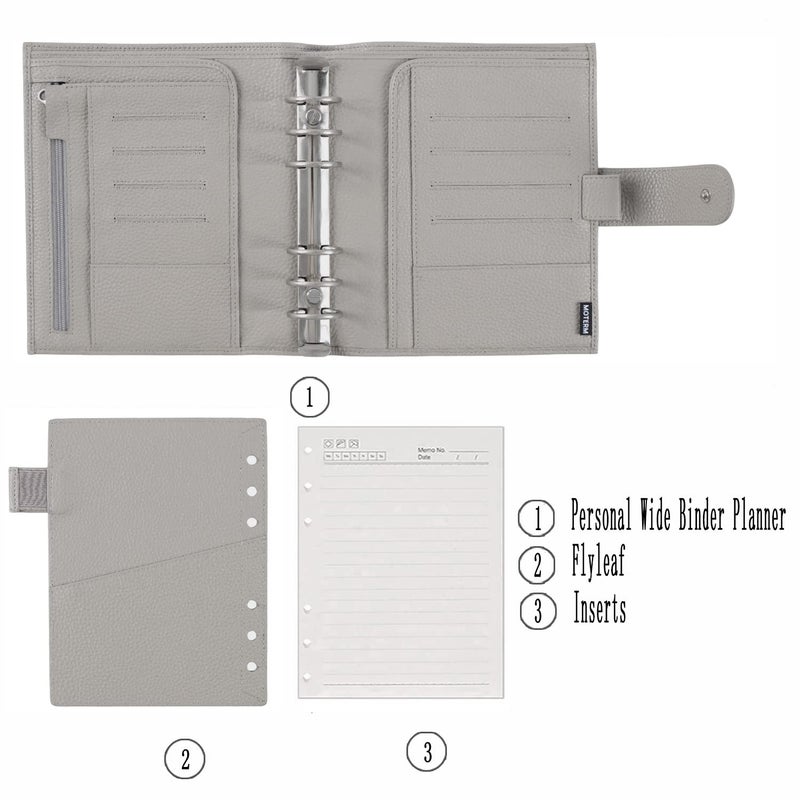 Moterm Personal-Wide Luxe Rings Planner - Genuine Leather Binder Organizer (Pebbled-Gray, 30mm Ring) - Image 2