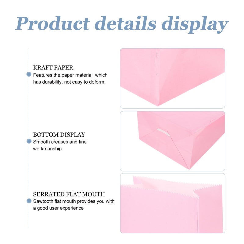 Pink Kraft Paper Bags 20 Pack Flat Bottom Candy Party Favors - Image 4