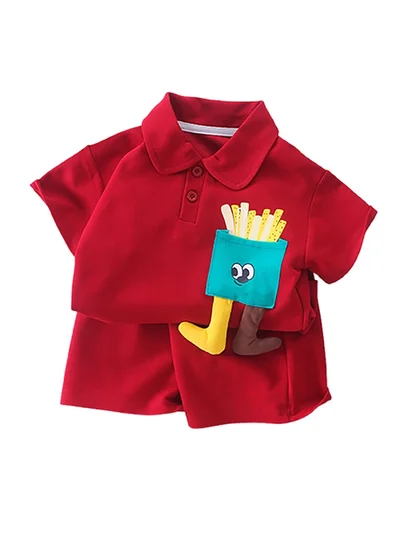 LITTLE SURPRISE BOX Red French Fries Themed 2 Pcs Shorts Set For Toddlers And Kids