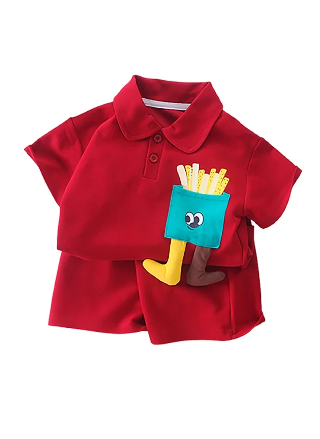 LITTLE SURPRISE BOX Box Red French Fries Themed 2 Pcs Shorts Set For Toddlers And Kids-2-3Y