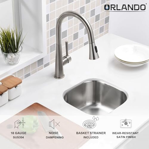 Orlando حوض بار تحت السطح 15'' × 13''، حوض مطبخ صغير من الفولاذ المقاوم للصدأ ORLANDO بعمق 18 قياس مع مصفاة سلة - Image 4
