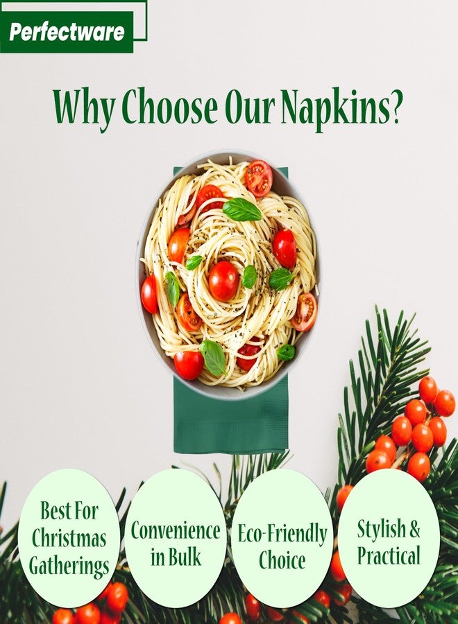 Perfectware- 2 Ply Dinner Napkin Green - 50 CT Green 2 Ply "15 x 17" Paper Dinner Napkins - Pack of 50 CT. Ideal For Party. - Image 5