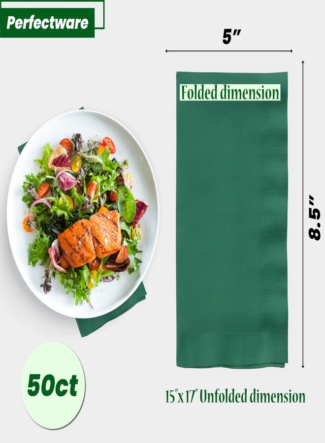 Perfectware- 2 Ply Dinner Napkin Green - 50 CT Green 2 Ply "15 x 17" Paper Dinner Napkins - Pack of 50 CT. Ideal For Party. - Image 2
