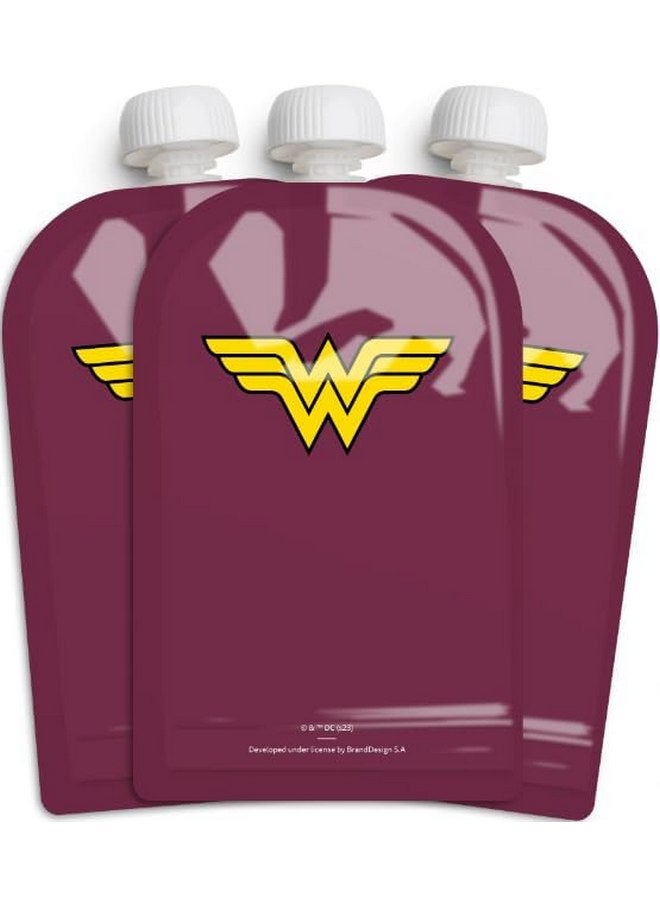 Herobility Herobility DC Comic Food Pouch 180 ml / 6 Fl Oz - Squeeze Pouches for Baby, Reusable, Sustainable, Leak-Proof Design, Double Zip-Lock, BPA-Free - Pack of 3 - Image 1