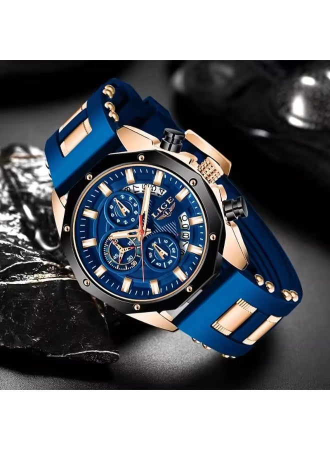 LIGE Fashion Men Watches Top Brand Luxury Silicone Sport Watch Men Quartz Date Clock Waterproof Wristwatch Chronograph Clock Man - Image 2