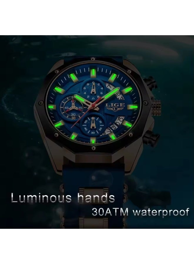 LIGE Fashion Men Watches Top Brand Luxury Silicone Sport Watch Men Quartz Date Clock Waterproof Wristwatch Chronograph Clock Man - Image 4