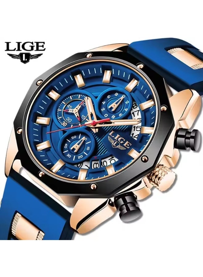 LIGE Fashion Men Watches Top Brand Luxury Silicone Sport Watch Men Quartz Date Clock Waterproof Wristwatch Chronograph Clock Man - Image 1