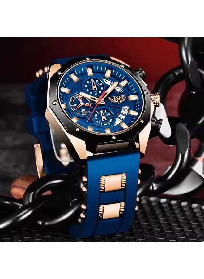 LIGE Fashion Men Watches Top Brand Luxury Silicone Sport Watch Men Quartz Date Clock Waterproof Wristwatch Chronograph Clock Man - Image 3