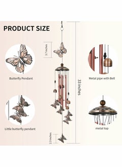 Excefore أجراس رياح على شكل فراشة، أجراس رياح للخارج مع 4 أنابيب ألمنيوم و 6 أجراس  - Image 4