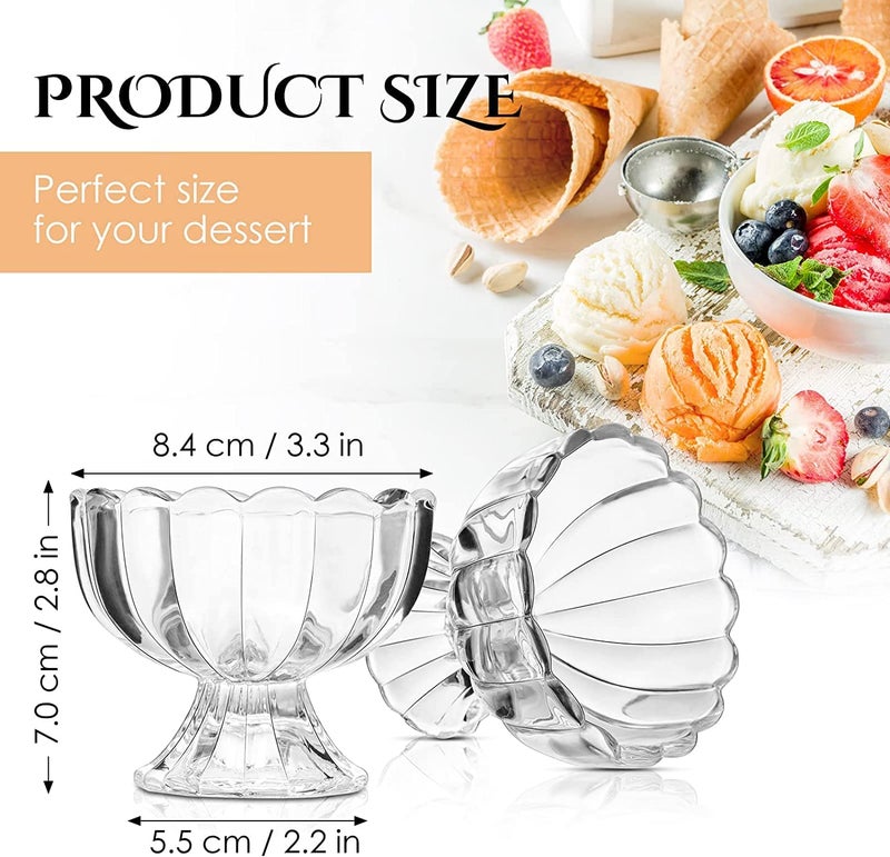 KONSSEE Glass Dessert Bowls Set of 6 Crystal Glass Bowls for Ice Cream Fruit Pudding Snack Cereal Nuts Premium Glass Serving Dishes Mini Trifle Bowl 150ml Flower - Image 4