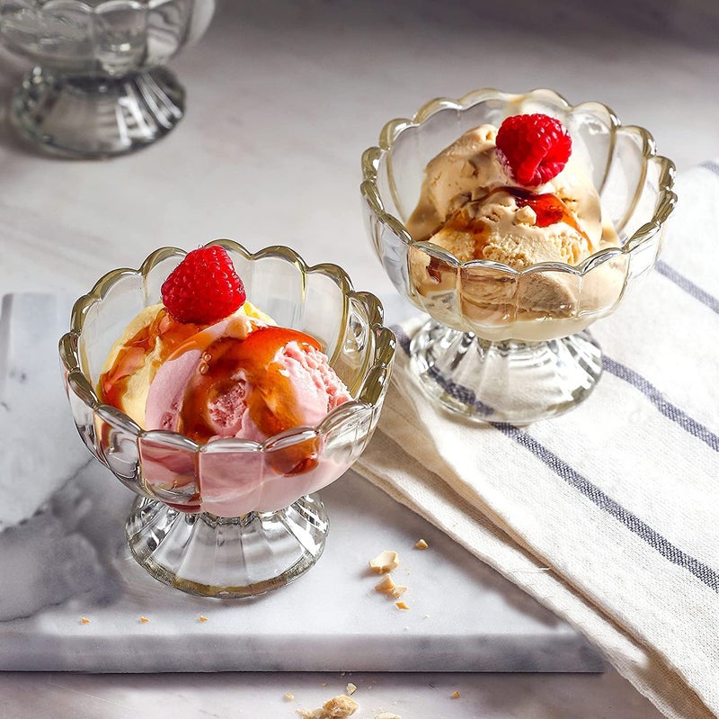 KONSSEE Glass Dessert Bowls Set of 6 Crystal Glass Bowls for Ice Cream Fruit Pudding Snack Cereal Nuts Premium Glass Serving Dishes Mini Trifle Bowl 150ml Flower - Image 3