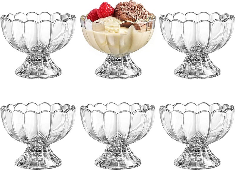 KONSSEE Glass Dessert Bowls Set of 6 Crystal Glass Bowls for Ice Cream Fruit Pudding Snack Cereal Nuts Premium Glass Serving Dishes Mini Trifle Bowl 150ml Flower - Image 1