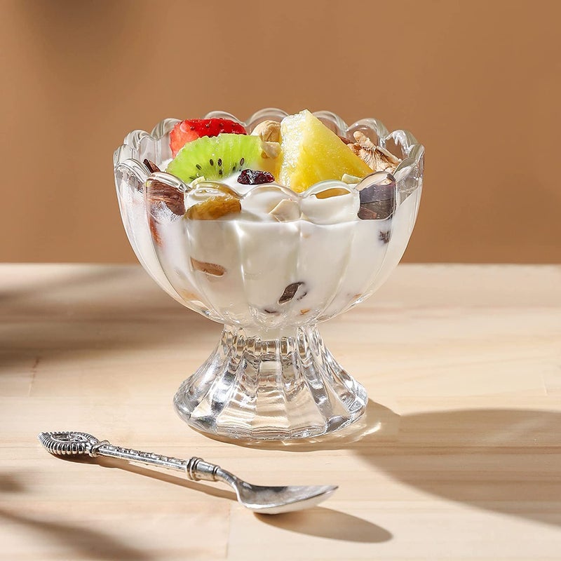 KONSSEE Glass Dessert Bowls Set of 6 Crystal Glass Bowls for Ice Cream Fruit Pudding Snack Cereal Nuts Premium Glass Serving Dishes Mini Trifle Bowl 150ml Flower - Image 2
