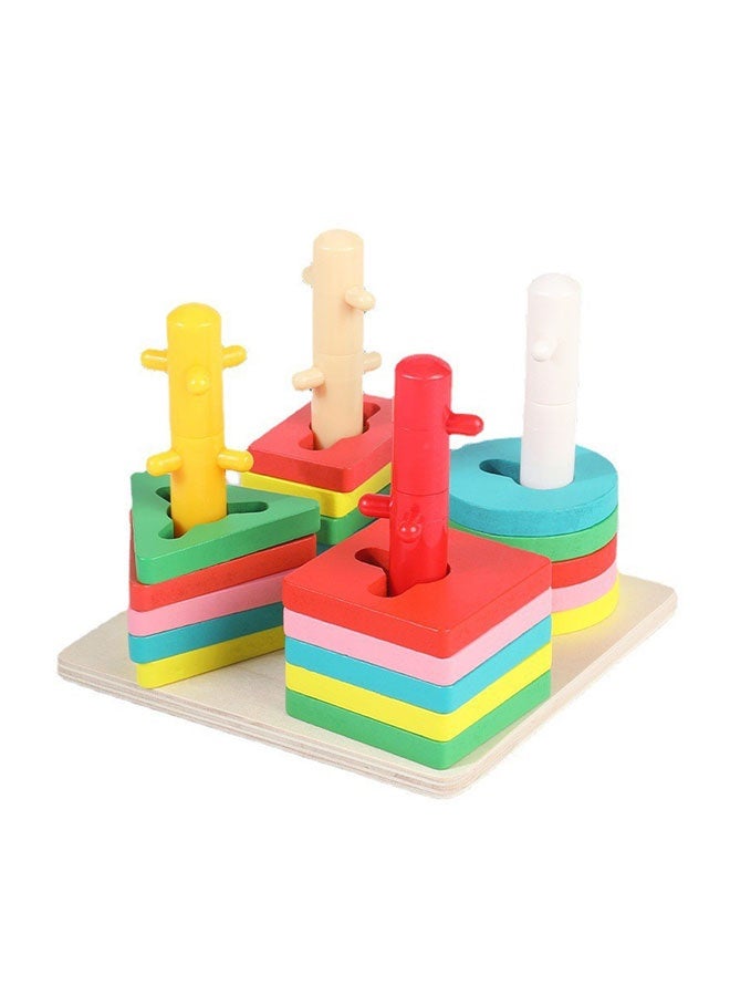 شيانغ يو فرز وتجميع الألعاب الأطفال 4 أعمدة ألوان هندسية شكل هندسي مطابقة لألعاب مونتيسوري الخشبية التعليمية - Image 2