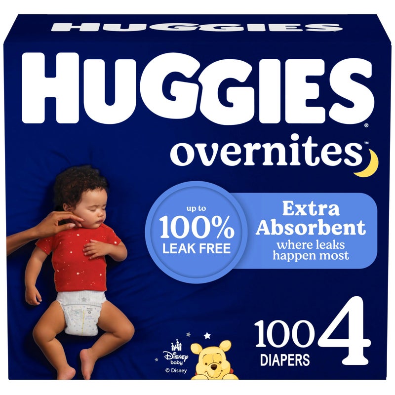 Huggies Size 4 Overnites Baby Diapers: Overnight Diapers, Size 4 (22-37 lbs), 100 Ct, Packaging May Vary - Image 1