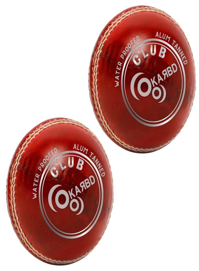 KARBD Cricket Ball Leather 4 Piece Professional Hand Stitching Seam Waterproof Coating Season Ball for Tournament Club Matches (50+ Overs, Club Red, Combo Pack Set of 2) - Image 1