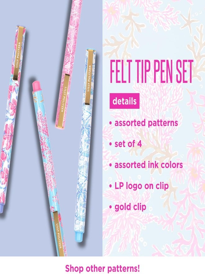 Lilly Pulitzer Felt Tip Pen Set of 4, Colored Pens Fine Point, Colorful Pens for Note Taking and Journaling (Pink and Blue Assorted Patterns) - Image 3