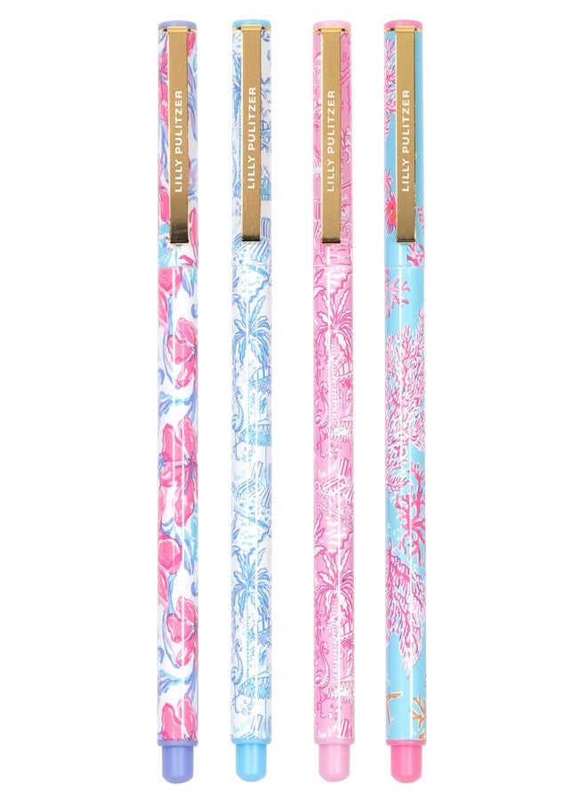 Lilly Pulitzer Felt Tip Pen Set of 4, Colored Pens Fine Point, Colorful Pens for Note Taking and Journaling (Pink and Blue Assorted Patterns) - Image 1