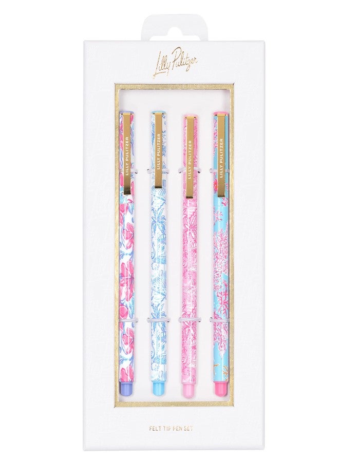 Lilly Pulitzer Felt Tip Pen Set of 4, Colored Pens Fine Point, Colorful Pens for Note Taking and Journaling (Pink and Blue Assorted Patterns) - Image 2