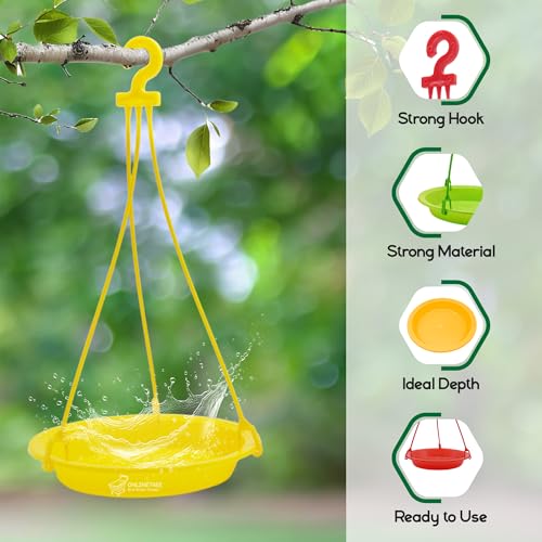 OnlineTree Bird Feeder Hanging Tray for Water | Multi-Color Pack of 3 (Red, Yellow, Green) | Outdoor Bird Water Feeder for Balcony, Garden & Terrace | Hanging Water Bowl for Wild & Pet Birds - Image 4