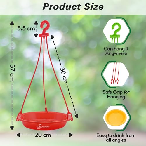OnlineTree Bird Feeder Hanging Tray for Water | Multi-Color Pack of 3 (Red, Yellow, Green) | Outdoor Bird Water Feeder for Balcony, Garden & Terrace | Hanging Water Bowl for Wild & Pet Birds - Image 3