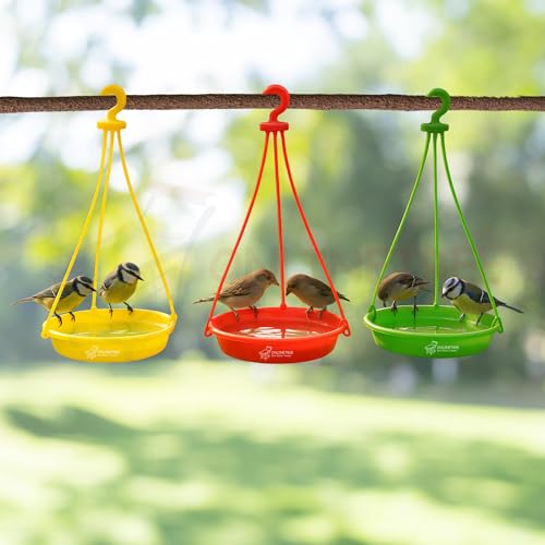 OnlineTree Bird Feeder Hanging Tray for Water | Multi-Color Pack of 3 (Red, Yellow, Green) | Outdoor Bird Water Feeder for Balcony, Garden & Terrace | Hanging Water Bowl for Wild & Pet Birds - Image 5