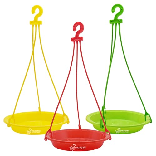 OnlineTree Bird Feeder Hanging Tray for Water | Multi-Color Pack of 3 (Red, Yellow, Green) | Outdoor Bird Water Feeder for Balcony, Garden & Terrace | Hanging Water Bowl for Wild & Pet Birds - Image 1