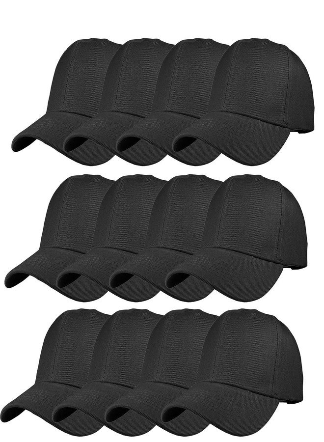 TZ Promise 12 Pack Wholesale Unisex Plain Solid Color Adjustable Baseball Caps Hats (Black) - Image 1