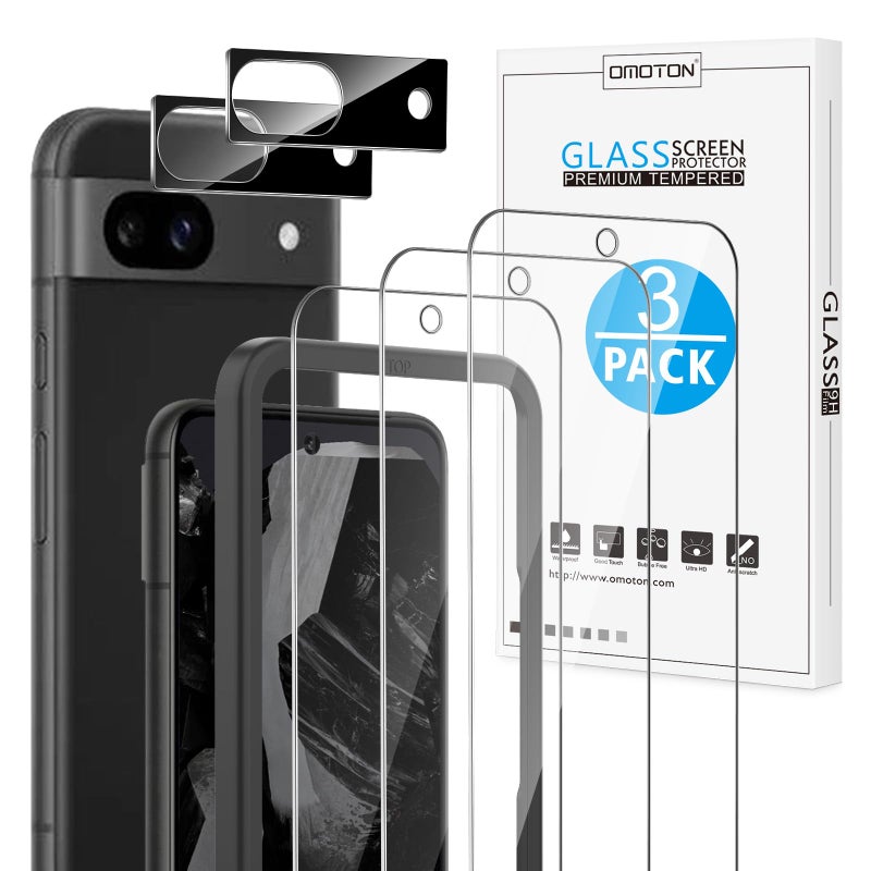 OMOTON 32 Pack for Google Pixel 8a Screen Protector 3 Pack Tempered Glass Screen Protector with 2 Pack Camera Lens Protector for Pixel 8A 2024 Released 61 inches Case Friendly9H Hardness - Image 3