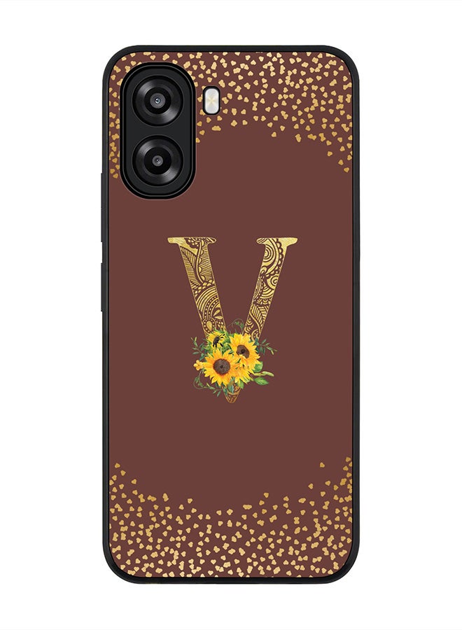 Stylizedd For Oppo A6t 5G / A6t 4G Case,Slim fit Camera Protection, Shockproof Thin Phone cover  - Custom Floral Monogram - V  (Brown ) - Image 1