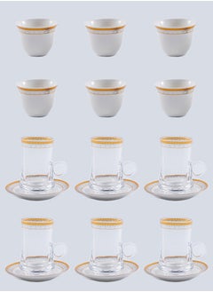 Dove 18-Piece Tea & Coffee Glass And Porcelain Set White/Gold/Clear, Serve for 6  - Image 1