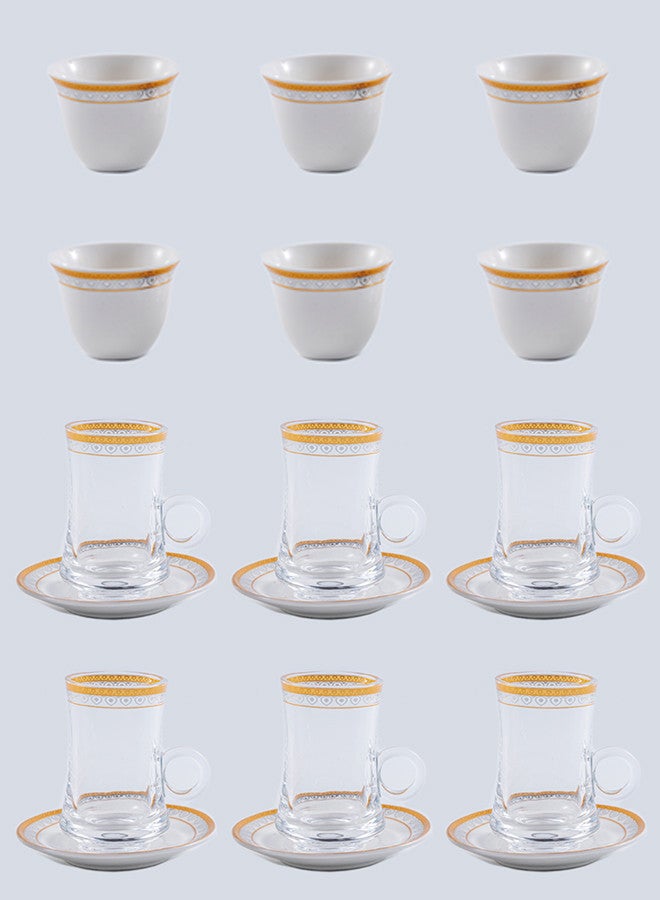 Dove 18-Piece Tea & Coffee Glass And Porcelain Set White/Gold/Clear, Serve for 6 - Image 1
